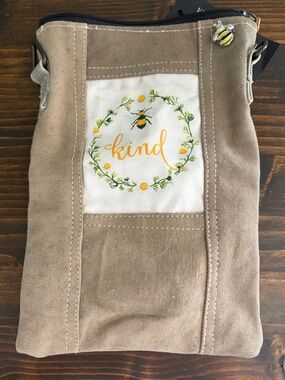 NWT Vintage Addiction Beige Recycled Military Tent Crossbody Bag with 'Kind'